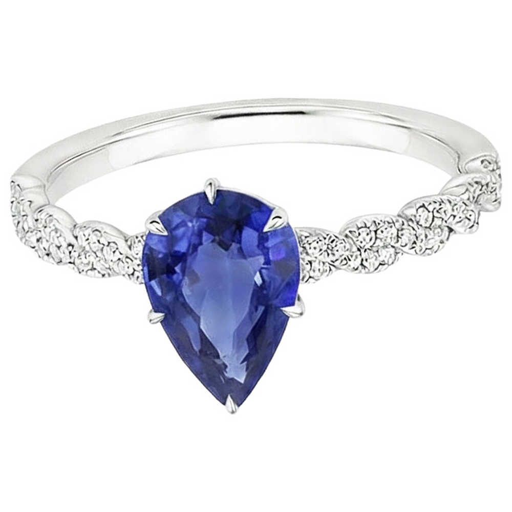 Solitaire Blue Sapphire Ring & Natural Earth Mined Diamond Accents 3.50 Carats