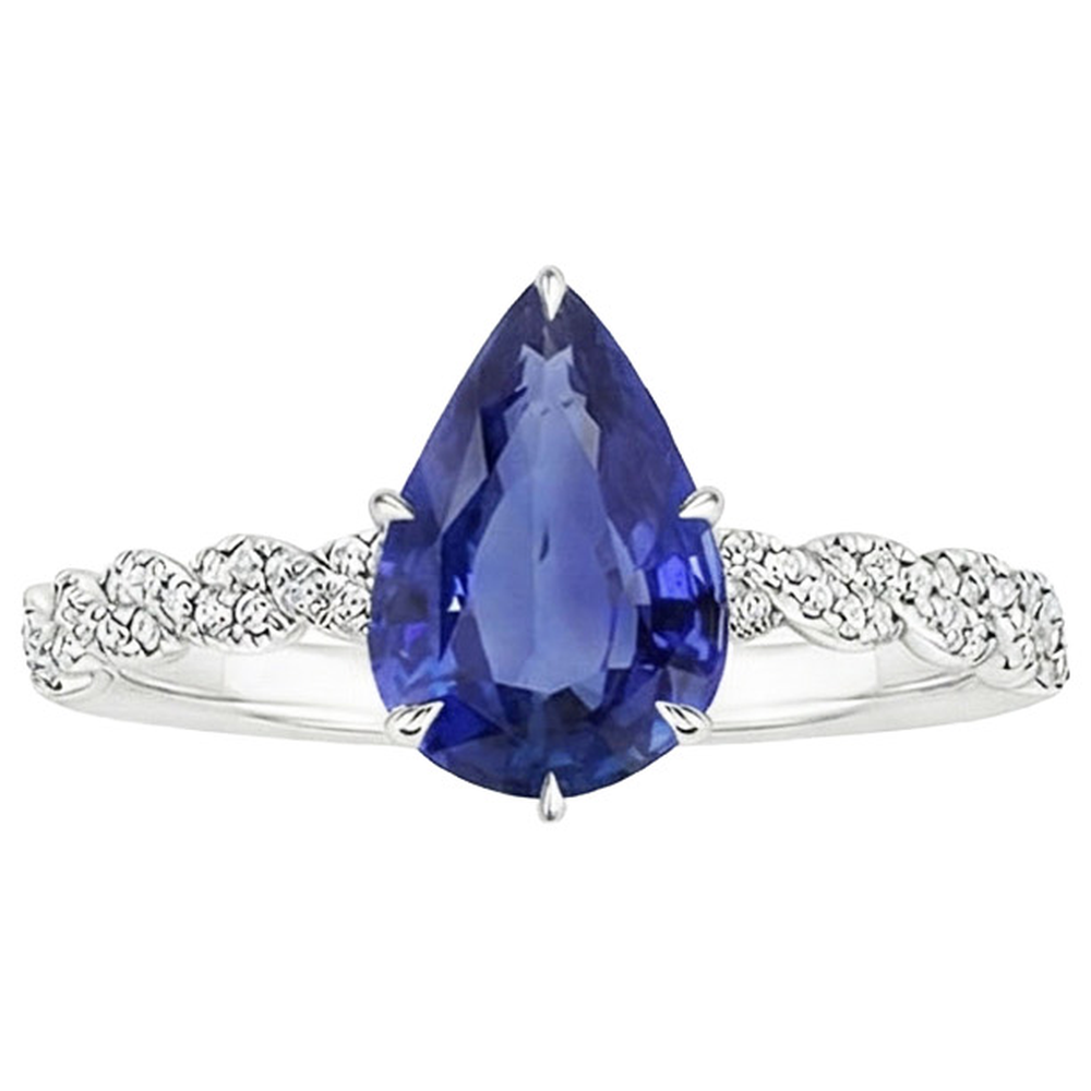 Solitaire Blue Sapphire Ring & Natural Earth Mined Diamond Accents 3.50 Carats