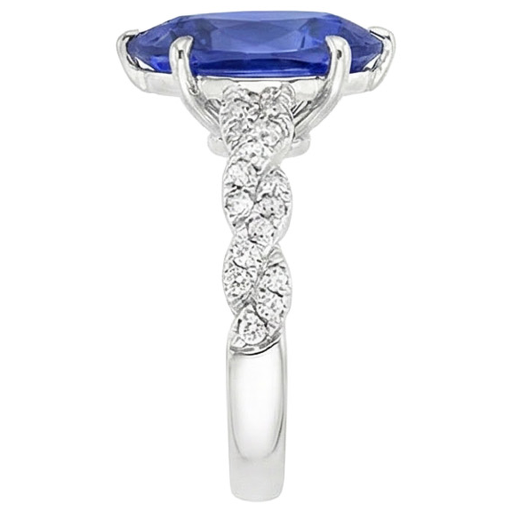 Solitaire Blue Sapphire Ring & Natural Earth Mined Diamond Accents 3.50 Carats
