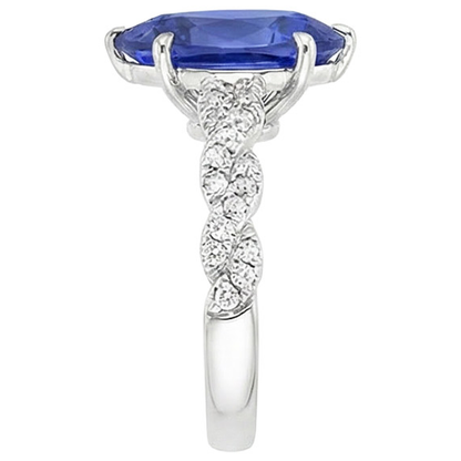 Solitaire Blue Sapphire Ring & Natural Earth Mined Diamond Accents 3.50 Carats