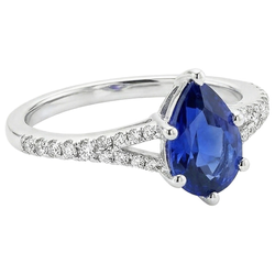 Solitaire Blue Sapphire Ring & Natural Earth Mined Diamond Accents Split Shank 3.25 Carats