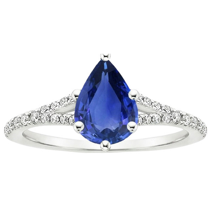Solitaire Blue Sapphire Ring & Natural Earth Mined Diamond Accents Split Shank 3.25 Carats
