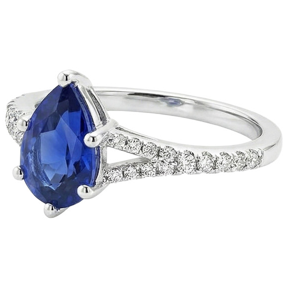 Solitaire Blue Sapphire Ring & Natural Earth Mined Diamond Accents Split Shank 3.25 Carats