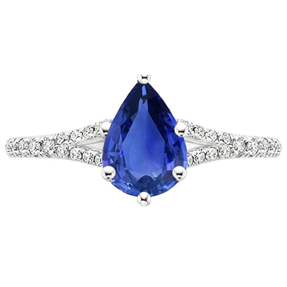 Solitaire Blue Sapphire Ring & Natural Earth Mined Diamond Accents Split Shank 3.25 Carats