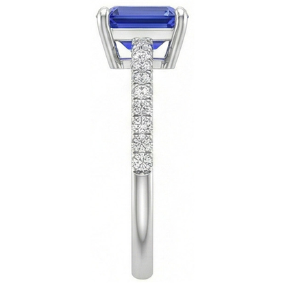 Solitaire Blue Sapphire With Accents Ring & Pave Set Natural Earth Mined Diamonds 5 Carats