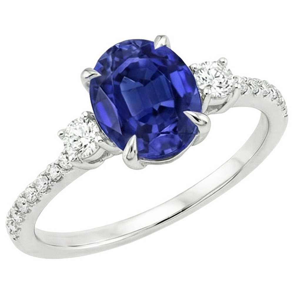 Solitaire Blue Sapphire & Round Natural Earth Mined Diamond Accents Ring 3.50 Carats