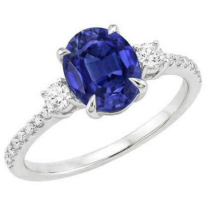 Solitaire Blue Sapphire & Round Natural Earth Mined Diamond Accents Ring 3.50 Carats