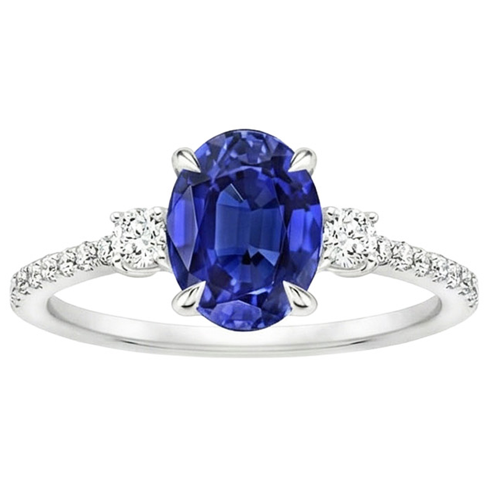 Solitaire Blue Sapphire & Round Natural Earth Mined Diamond Accents Ring 3.50 Carats
