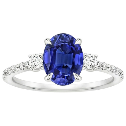 Solitaire Blue Sapphire & Round Natural Earth Mined Diamond Accents Ring 3.50 Carats