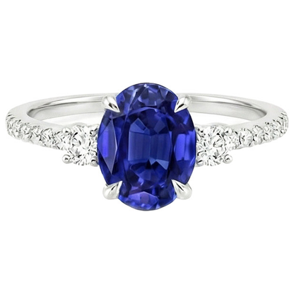 Solitaire Blue Sapphire & Round Natural Earth Mined Diamond Accents Ring 3.50 Carats