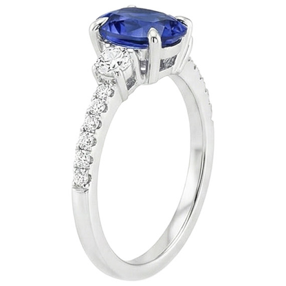 Solitaire Blue Sapphire & Round Natural Earth Mined Diamond Accents Ring 3.50 Carats