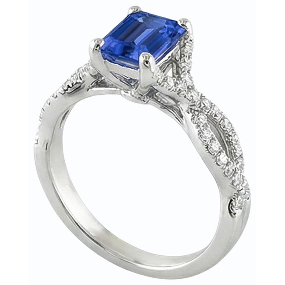 Solitaire Ceylon Sapphire Ring Twisted Style Natural Earth Mined Diamonds 2.50 Carats