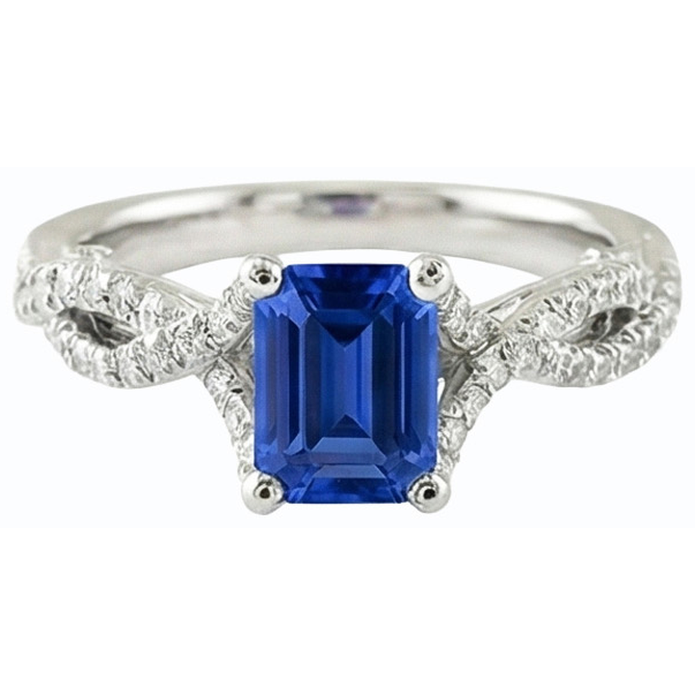Solitaire Ceylon Sapphire Ring Twisted Style Natural Earth Mined Diamonds 2.50 Carats