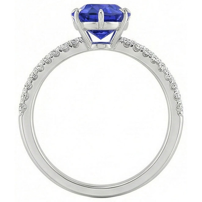 Solitaire Ceylon Sapphire Ring With Round Natural Earth Mined Diamond Accents 4.50 Carats