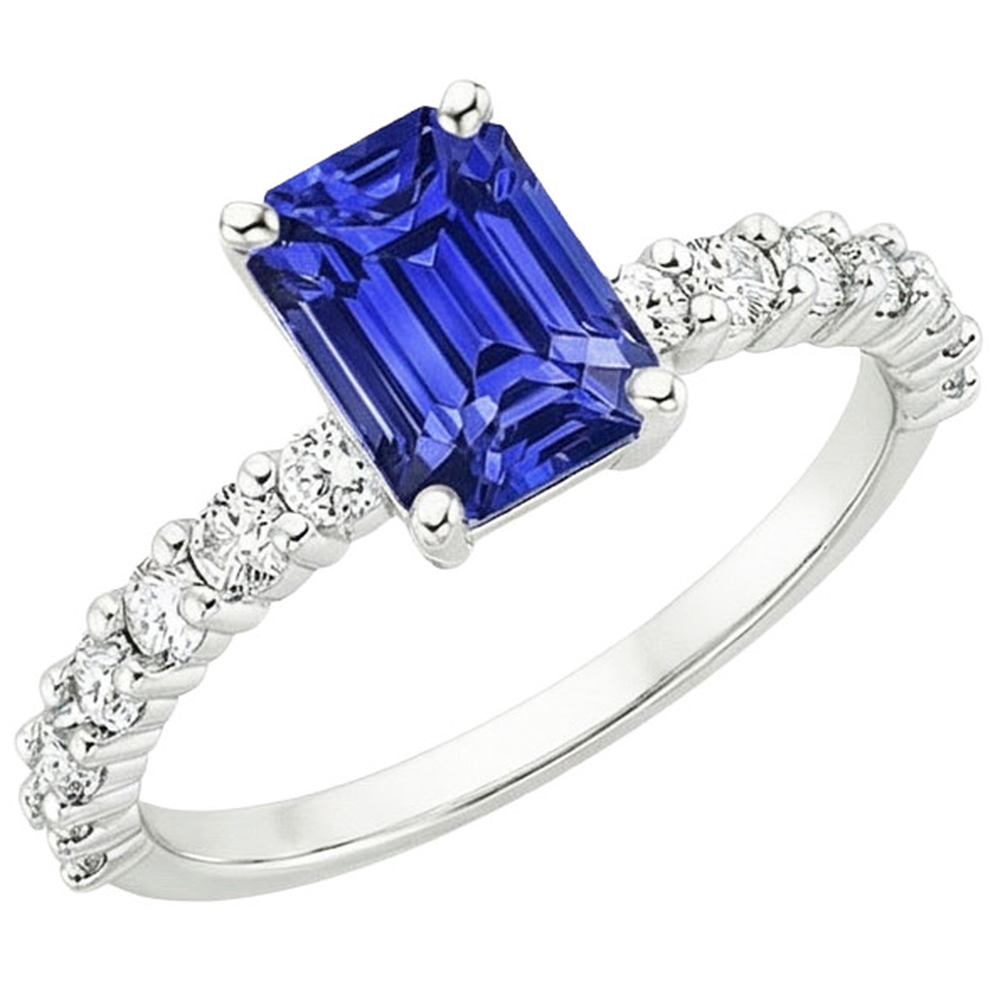 Solitaire Ceylon Sapphire With Accents Ring & Natural Earth Mined Diamonds 5 Carats