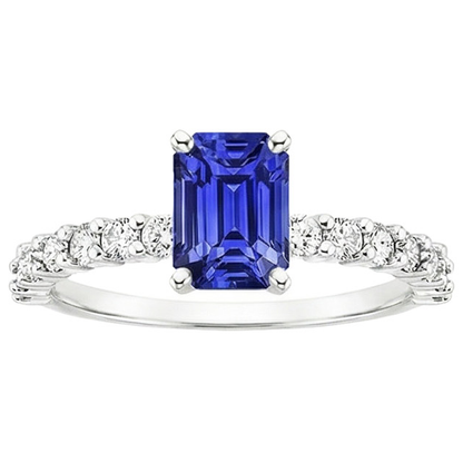 Solitaire Ceylon Sapphire With Accents Ring & Natural Earth Mined Diamonds 5 Carats