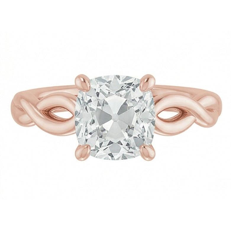 Solitaire Cushion Old Mine Cut Real Natural Earth Mined Diamond Ring Infinity Style 3 Carats