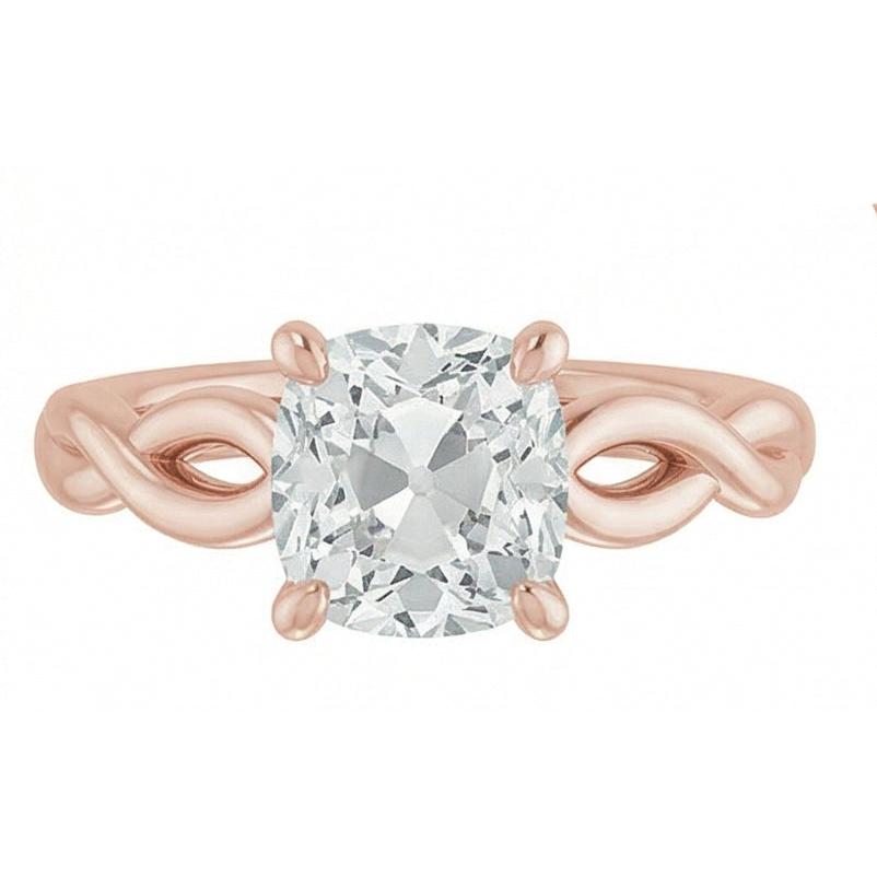 Solitaire Cushion Old Mine Cut Real Natural Earth Mined Diamond Ring Infinity Style 3 Carats