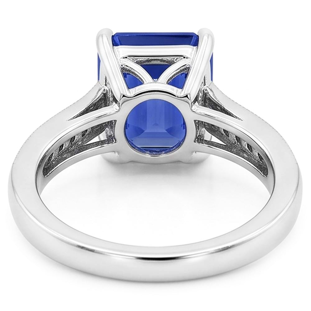 Solitaire Emerald Blue Sapphire Ring With Natural Earth Mined Diamond Accents 2.50 Carats