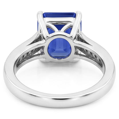 Solitaire Emerald Blue Sapphire Ring With Natural Earth Mined Diamond Accents 2.50 Carats