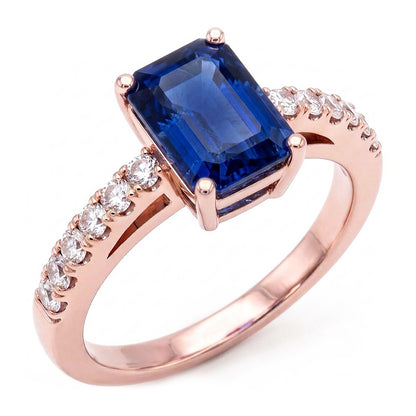 Solitaire Emerald Blue Sapphire Ring With Natural Earth Mined Diamond Accents 3 Carats