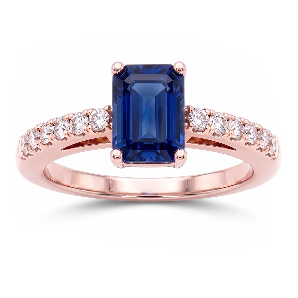 Solitaire Emerald Blue Sapphire Ring With Natural Earth Mined Diamond Accents 3 Carats