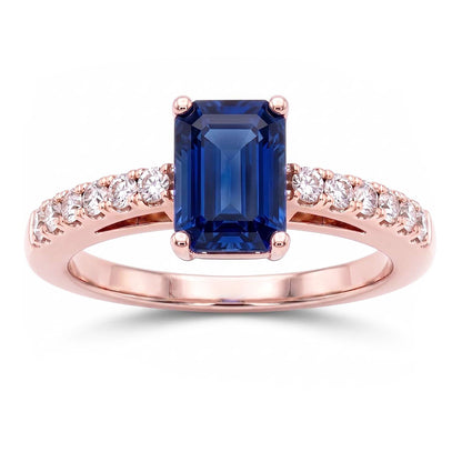 Solitaire Emerald Blue Sapphire Ring With Natural Earth Mined Diamond Accents 3 Carats