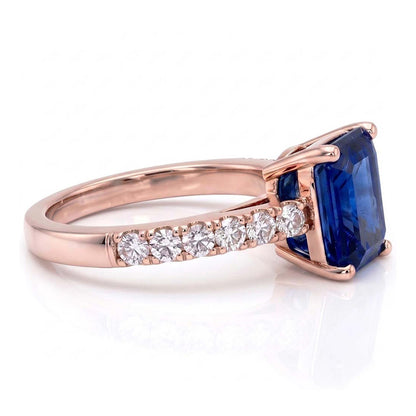 Solitaire Emerald Blue Sapphire Ring With Natural Earth Mined Diamond Accents 3 Carats