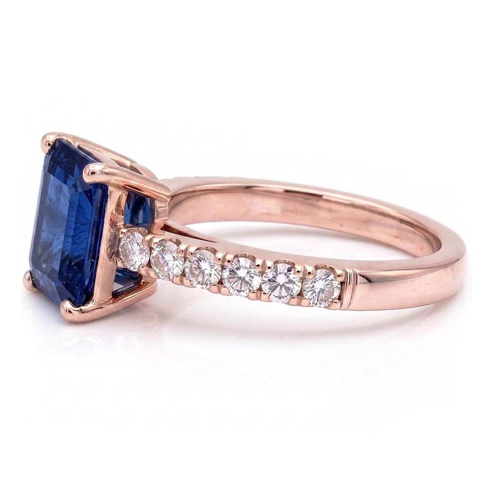 Solitaire Emerald Blue Sapphire Ring With Natural Earth Mined Diamond Accents 3 Carats