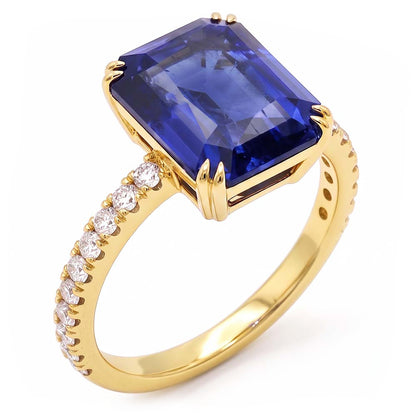 Solitaire Emerald Blue Sapphire Ring With Natural Earth Mined Diamond Accents 4.50 Carats
