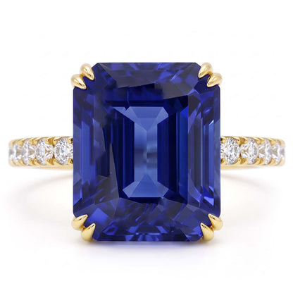 Solitaire Emerald Blue Sapphire Ring With Natural Earth Mined Diamond Accents 4.50 Carats