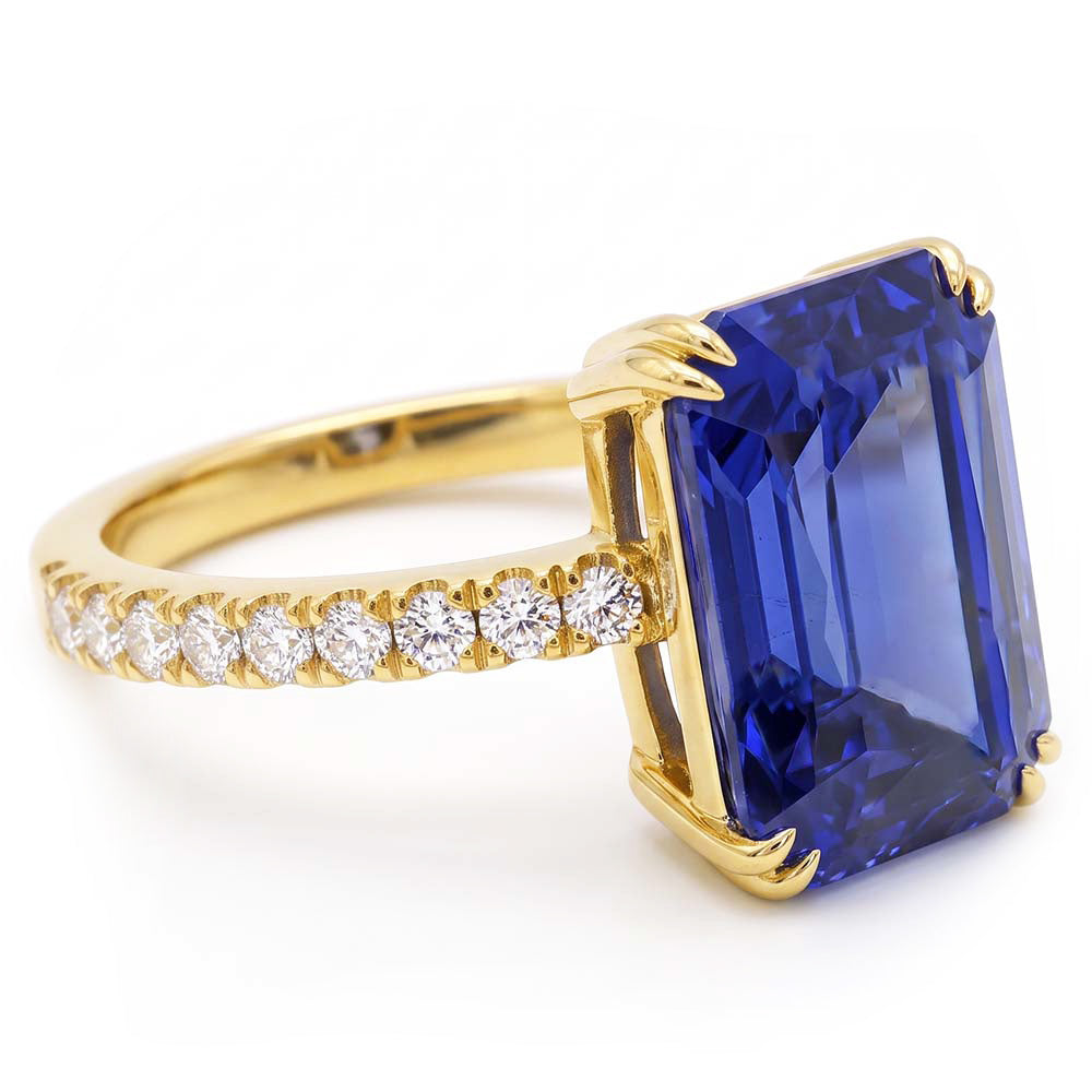 Solitaire Emerald Blue Sapphire Ring With Natural Earth Mined Diamond Accents 4.50 Carats