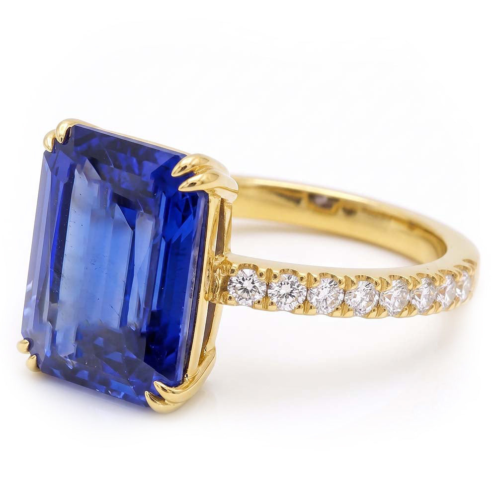 Solitaire Emerald Blue Sapphire Ring With Natural Earth Mined Diamond Accents 4.50 Carats