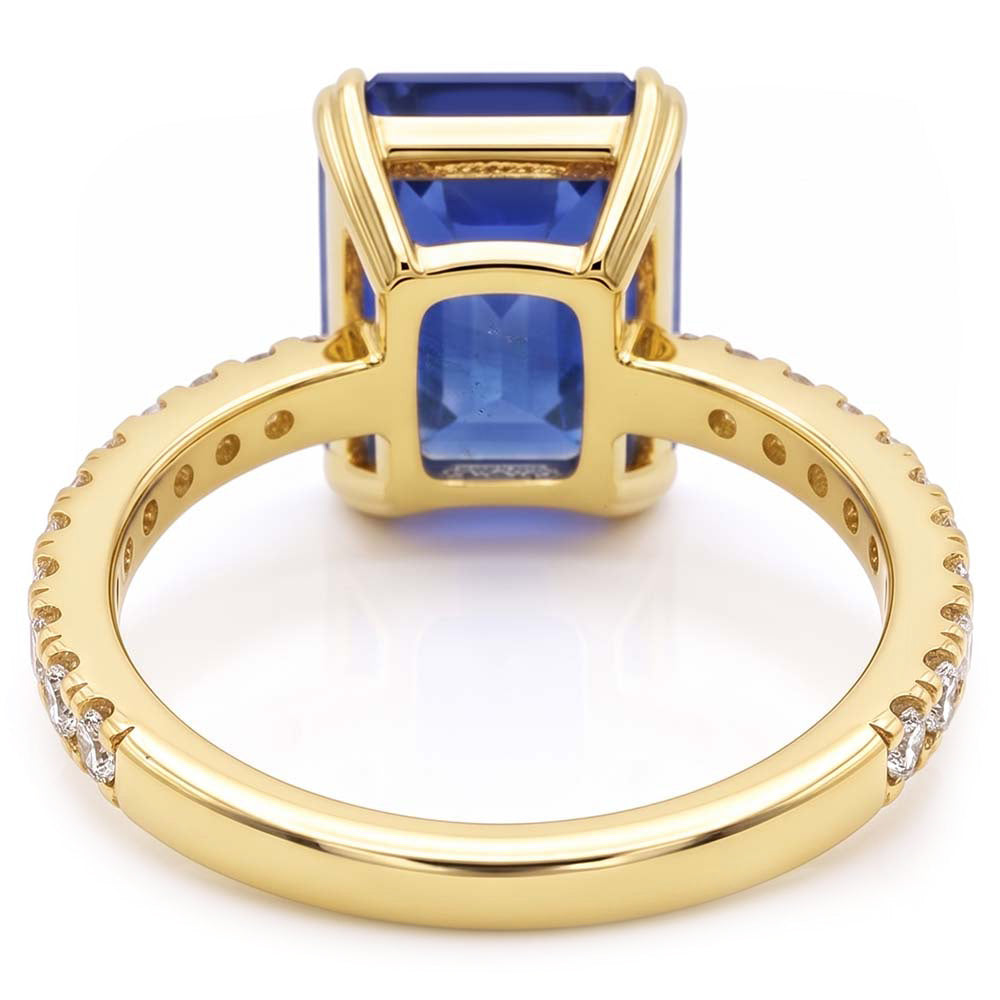 Solitaire Emerald Blue Sapphire Ring With Natural Earth Mined Diamond Accents 4.50 Carats