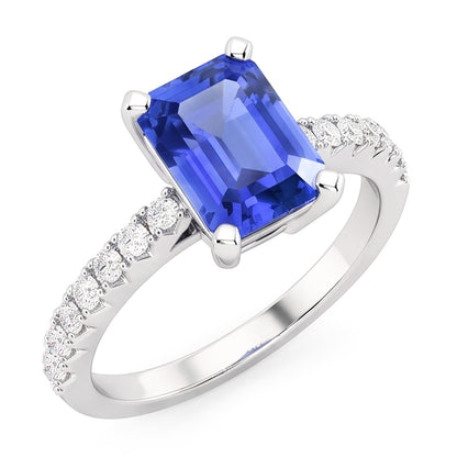 Solitaire Emerald Blue Sapphire Wedding Ring With Natural Earth Mined Diamond Accents 3 Carats