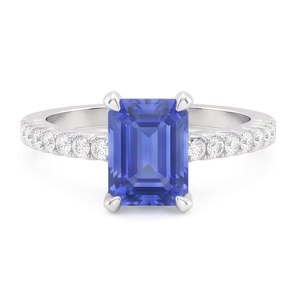 Solitaire Emerald Blue Sapphire Wedding Ring With Natural Earth Mined Diamond Accents 3 Carats
