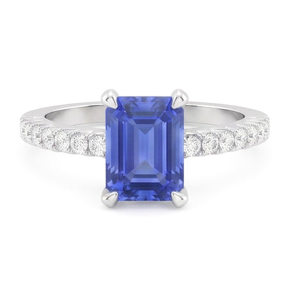 Solitaire Emerald Blue Sapphire Wedding Ring With Natural Earth Mined Diamond Accents 3 Carats