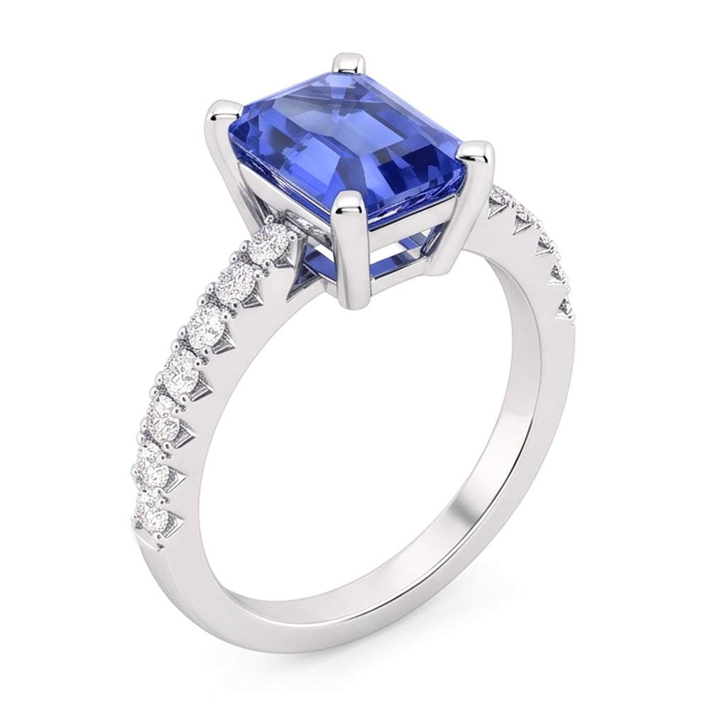 Solitaire Emerald Blue Sapphire Wedding Ring With Natural Earth Mined Diamond Accents 3 Carats