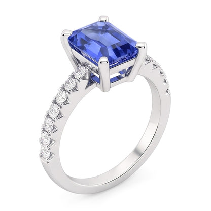 Solitaire Emerald Blue Sapphire Wedding Ring With Natural Earth Mined Diamond Accents 3 Carats