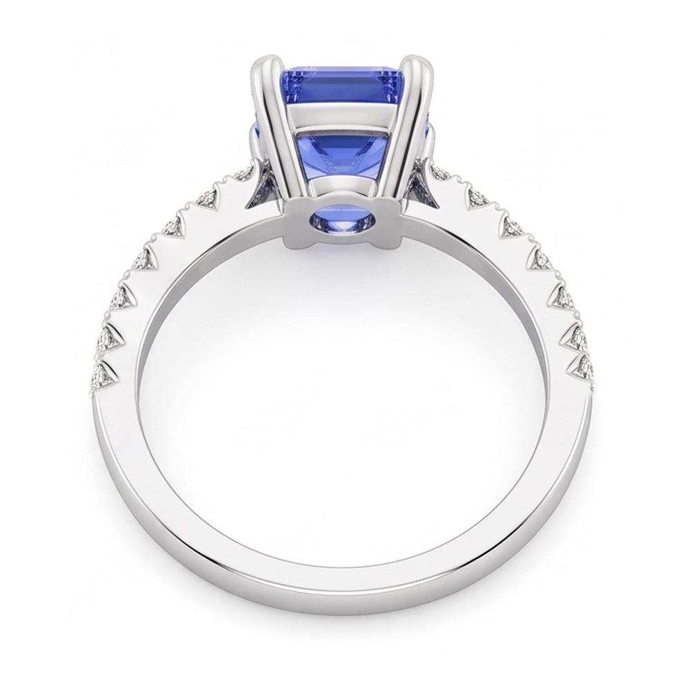 Solitaire Emerald Blue Sapphire Wedding Ring With Natural Earth Mined Diamond Accents 3 Carats