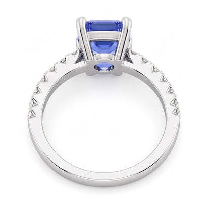 Solitaire Emerald Blue Sapphire Wedding Ring With Natural Earth Mined Diamond Accents 3 Carats