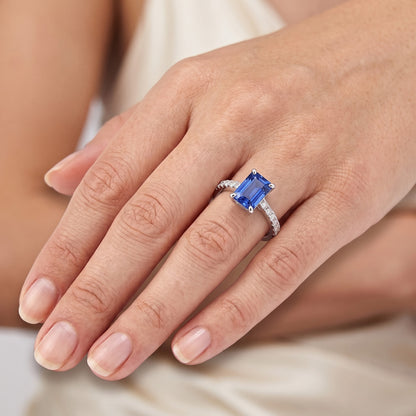 Solitaire Emerald Blue Sapphire Wedding Ring With Natural Earth Mined Diamond Accents 3 Carats