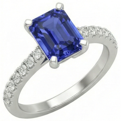 Natural Real ( Not Lab Grown )  Solitaire Emerald Deep Blue Sapphire Ring With Accents 3 Carats