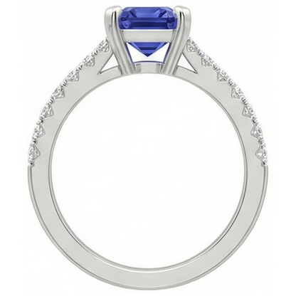 Natural Real ( Not Lab Grown )  Solitaire Emerald Deep Blue Sapphire Ring With Accents 3 Carats