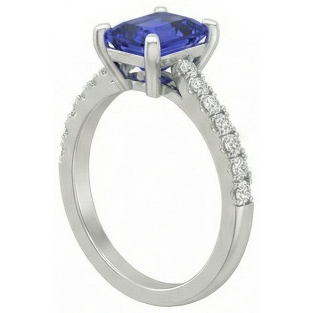Natural Real ( Not Lab Grown )  Solitaire Emerald Deep Blue Sapphire Ring With Accents 3 Carats