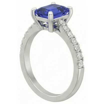 Natural Real ( Not Lab Grown )  Solitaire Emerald Deep Blue Sapphire Ring With Accents 3 Carats
