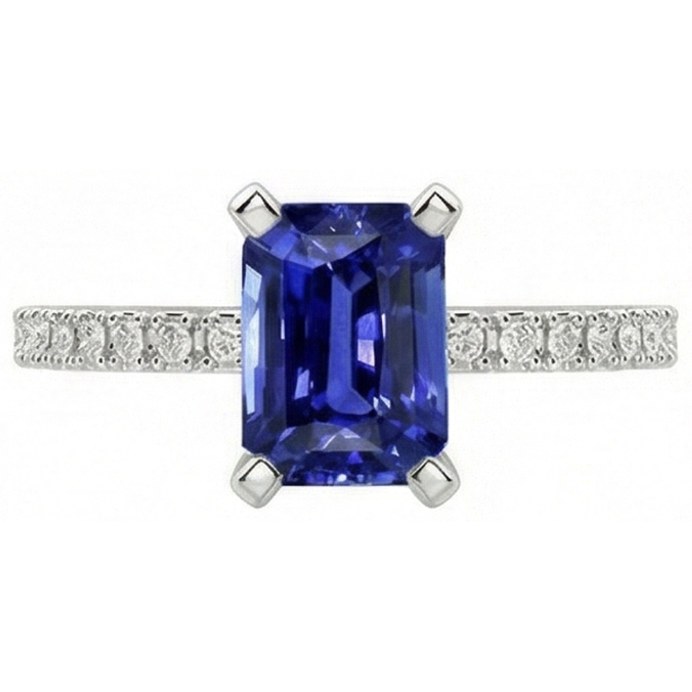 Natural Real ( Not Lab Grown )  Solitaire Emerald Deep Blue Sapphire Ring With Accents 3 Carats