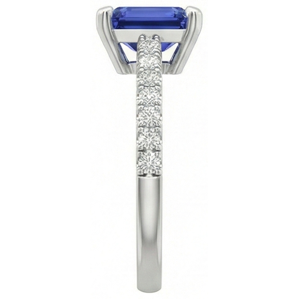 Natural Real ( Not Lab Grown )  Solitaire Emerald Deep Blue Sapphire Ring With Accents 3 Carats