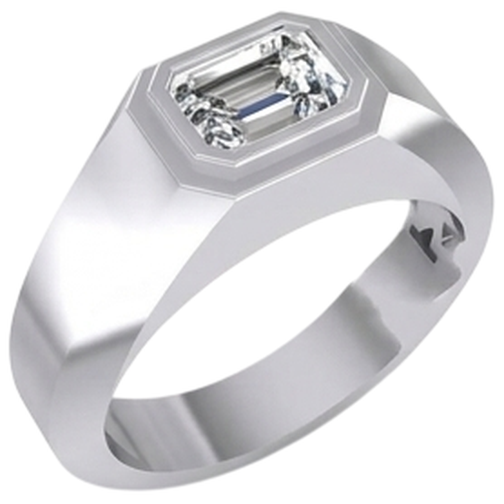 Solitaire Emerald Diamond Men's Ring 1 Carat Gold 10K