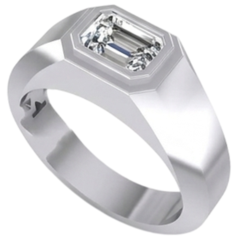 Solitaire Emerald Diamond Men's Ring 1 Carat Gold 10K